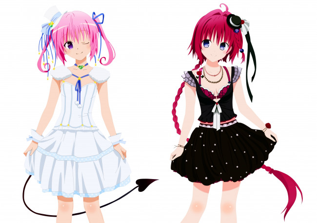 Обои картинки фото аниме, to love ru, девушки, фон, взгляд