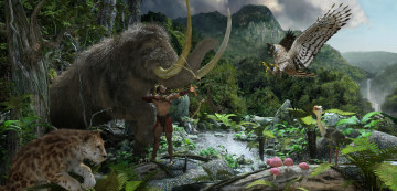 Картинка 3д+графика фантазия+ fantasy мужчина взгляд фон птицы звери охота