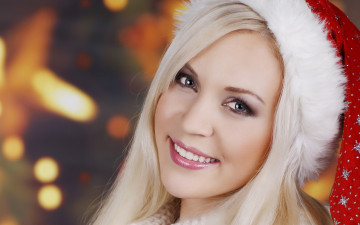 обоя девушки, -unsort , снегурочки, блондинка, шапка, улыбка, лицо