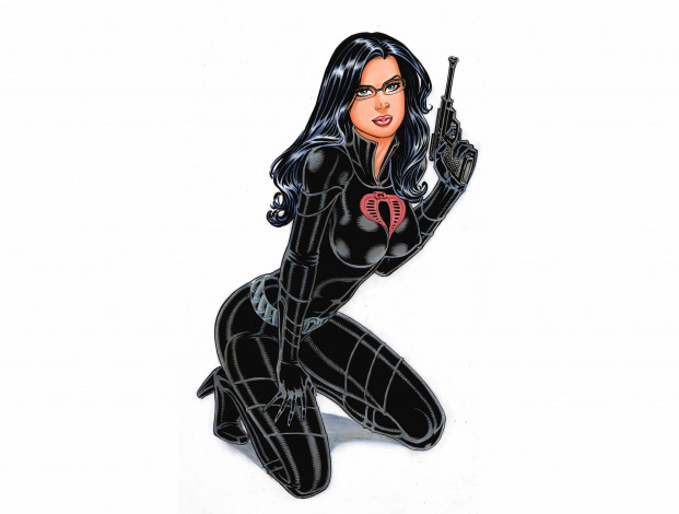Обои картинки фото рисованное, комиксы, взгляд, пистолет, фон, девушка, униформа, очки