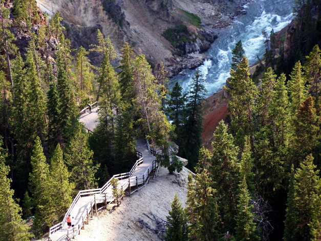 Обои картинки фото природа, реки, озера, ущелье, горная, река, лестница, деревянная