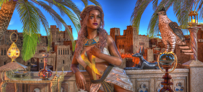 Обои картинки фото 3д графика, фантазия , fantasy, девушка, фон, взгляд