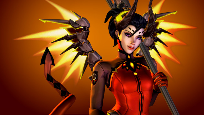 Обои картинки фото видео игры, overwatch, взгляд, фон, девушка