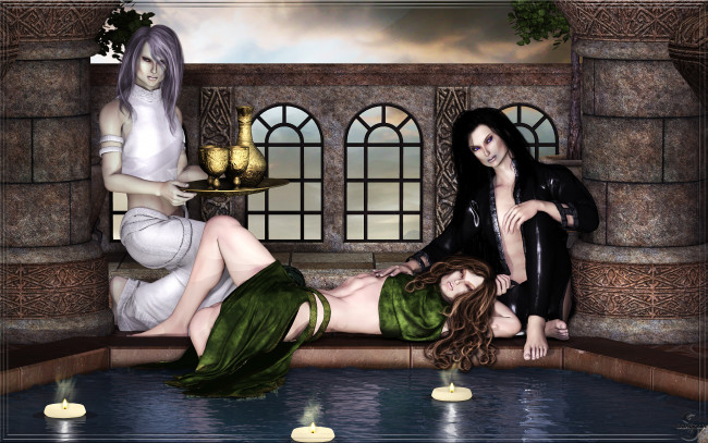 Обои картинки фото 3д графика, люди , people, девушки, взгляд, фон