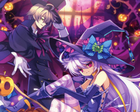 Картинка аниме магия +колдовство +halloween двое