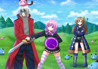 Картинка аниме hyperdimension+neptunia bishojo deredere vegetation shield cute blade ken girl sword anime fight