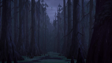 Картинка мультфильмы the+princess+and+the+frog болото дождь деревья