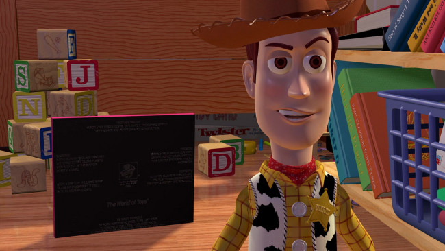 Обои картинки фото мультфильмы, toy story, книги, экран, буквы, кубики, ковбой, игрушки