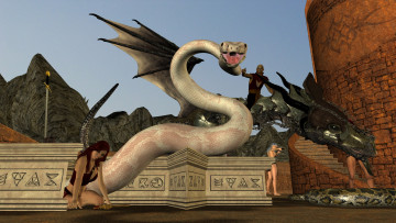 Картинка 3д+графика фантазия+ fantasy змея фон взгляд девушка