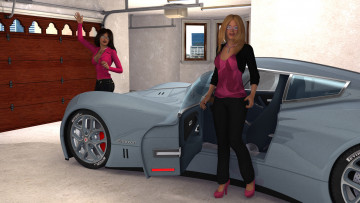 Картинка 3д+графика люди-авто мото+ people-+car+ +moto взгляд фон девушка