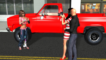 Картинка 3д+графика люди-авто мото+ people-+car+ +moto девушки взгляд фон