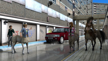 Картинка 3д+графика существа+ creatures автомобиль улица город змея фон взгляд девушка