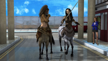 Картинка 3д+графика существа+ creatures автомобиль улица город змея фон взгляд девушка