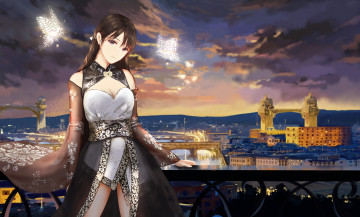 Картинка аниме город +улицы +интерьер +здания девушка