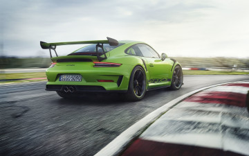 Картинка автомобили porsche порше 911 gt3 rs зеленый скорость трасса дорога