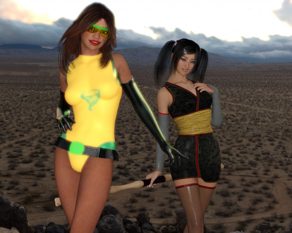 Обои картинки фото 3д графика, люди , people, фон, взгляд, девушки