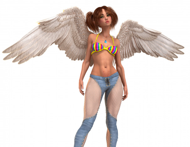 Обои картинки фото 3д графика, ангел , angel, фон, взгляд, девушка