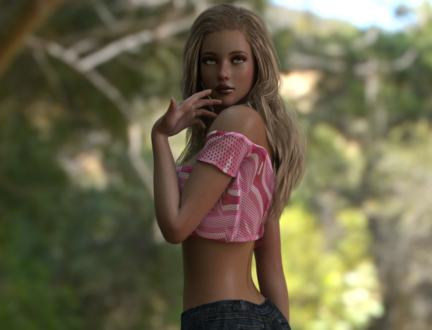 Обои картинки фото 3д графика, люди , people, взгляд, девушка, фон