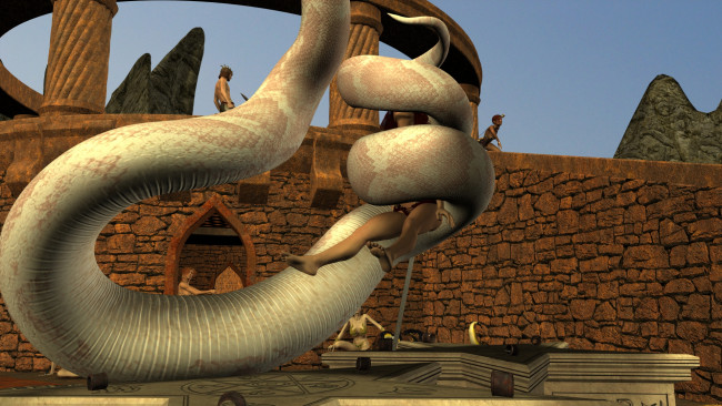 Обои картинки фото 3д графика, фантазия , fantasy, змея, фон, взгляд, девушка