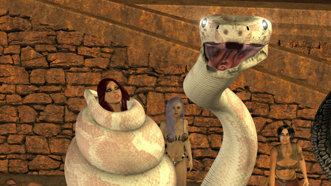 Обои картинки фото 3д графика, фантазия , fantasy, змея, фон, взгляд, девушка