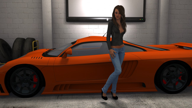 Обои картинки фото 3д графика, люди-авто, мото , people- car ,  moto, фон, взгляд, девушка