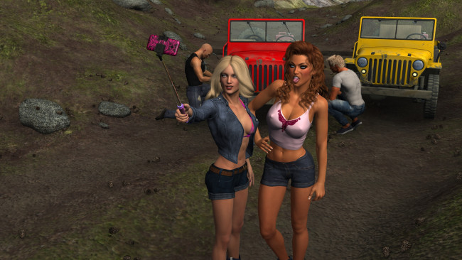 Обои картинки фото 3д графика, люди-авто, мото , people- car ,  moto, девушки, фон, взгляд