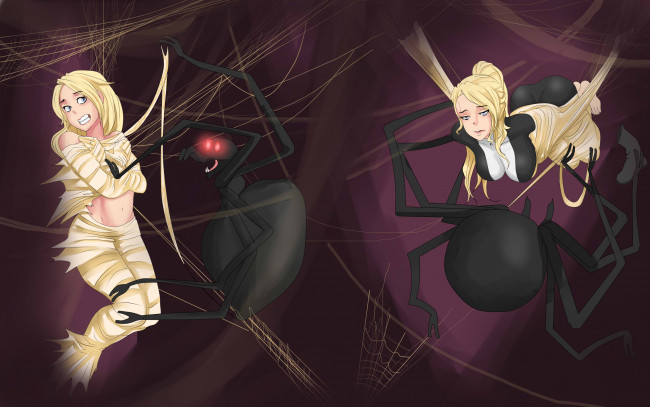 Обои картинки фото векторная графика, мультфильмы , cartoons, паук, девушка