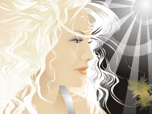 обоя векторная графика, девушки , girls, девушка, блондинка, лицо, лучи