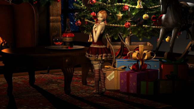 Обои картинки фото 3д графика, праздники , holidays, взгляд, фон, девушка