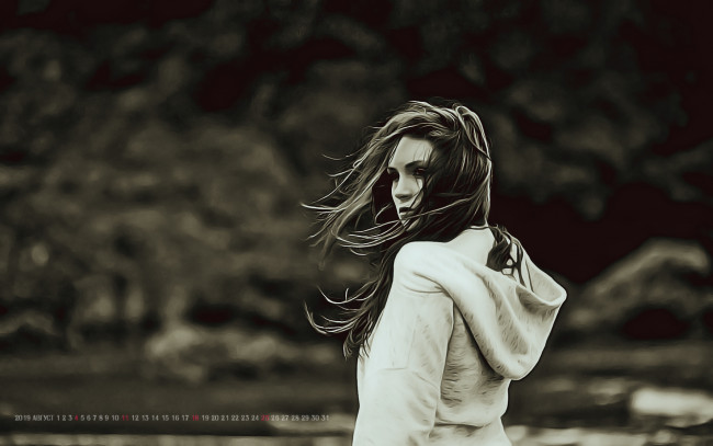 Обои картинки фото календари, компьютерный дизайн, 2019, девушка, профиль, женщина, ветер, calendar
