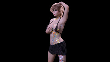 Картинка 3д+графика люди+ people девушка фон тату дракон