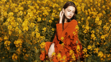 Картинка девушки -+брюнетки +шатенки луг девушка цветы