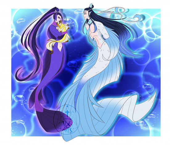 Обои картинки фото аниме, mo dao zu shi, цзянь, чэн, цзинь, лин, лань, сичень, русалки