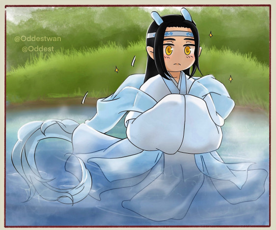 Обои картинки фото аниме, mo dao zu shi, лань, ванцзи, дракон, озеро