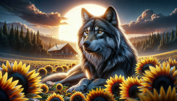 обоя рисованное, животные,  волки, волк