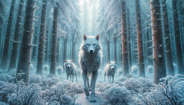 обоя рисованное, животные,  волки, волки