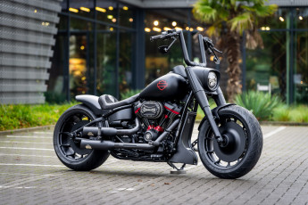 обоя мотоциклы, harley-davidson, softail, fat, boy, customized, custombikes, dark, inferno