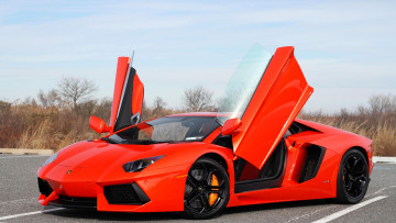 обоя lamborghini aventador, автомобили, lamborghini, красный, двери, парковка