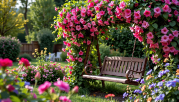 Картинка 3д+графика природа+ nature парк арка цветы качели