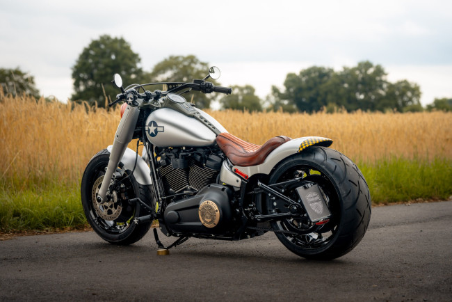 Обои картинки фото мотоциклы, harley-davidson, softail, fat, boy, 117, customized, custombikes, shimmy, iv