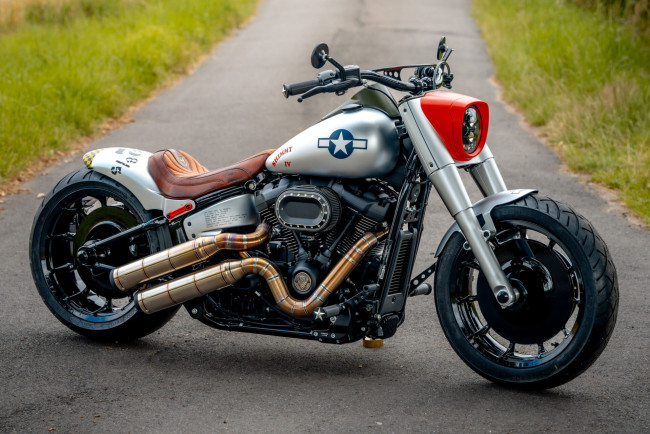 Обои картинки фото мотоциклы, harley-davidson, softail, fat, boy, 117, customized, custombikes, shimmy, iv