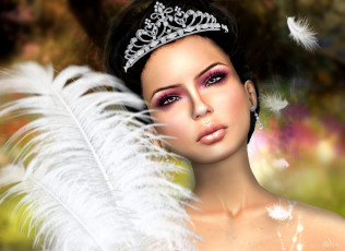 Картинка 3д графика portraits портрет девушка перья диадема