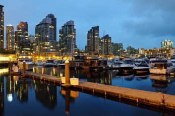 Картинка ванкувер канада корабли порты причалы ночь небоскребы яхты огни