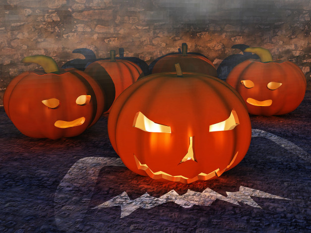 Обои картинки фото 3д, графика, holidays, праздники, тыквы