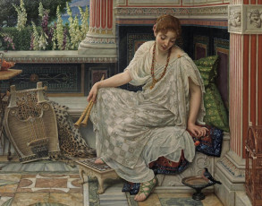Картинка рисованные sir edward john poynter девушка и птичка