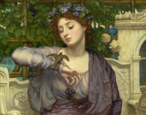 Картинка рисованные sir edward john poynter девушка и воробей