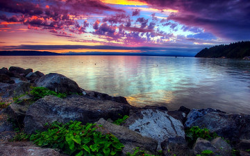 Картинка lake view природа реки озера озеро краски берег тучи камни