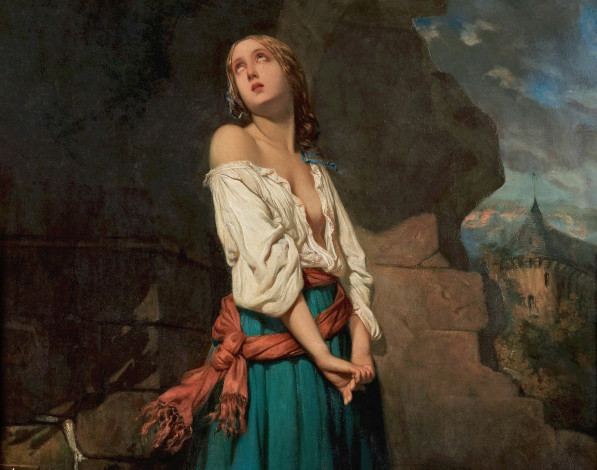 Обои картинки фото рисованные, charles, zacharie, landelle, девушка, на, фоне, пейзажа