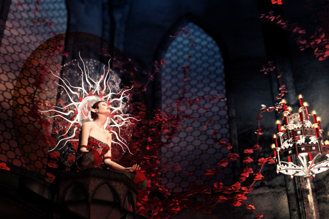 Обои картинки фото 3д, графика, elves, эльфы, свечи, окно