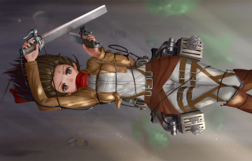 Картинка аниме shingeki no kyojin девушка оружие провод ремни